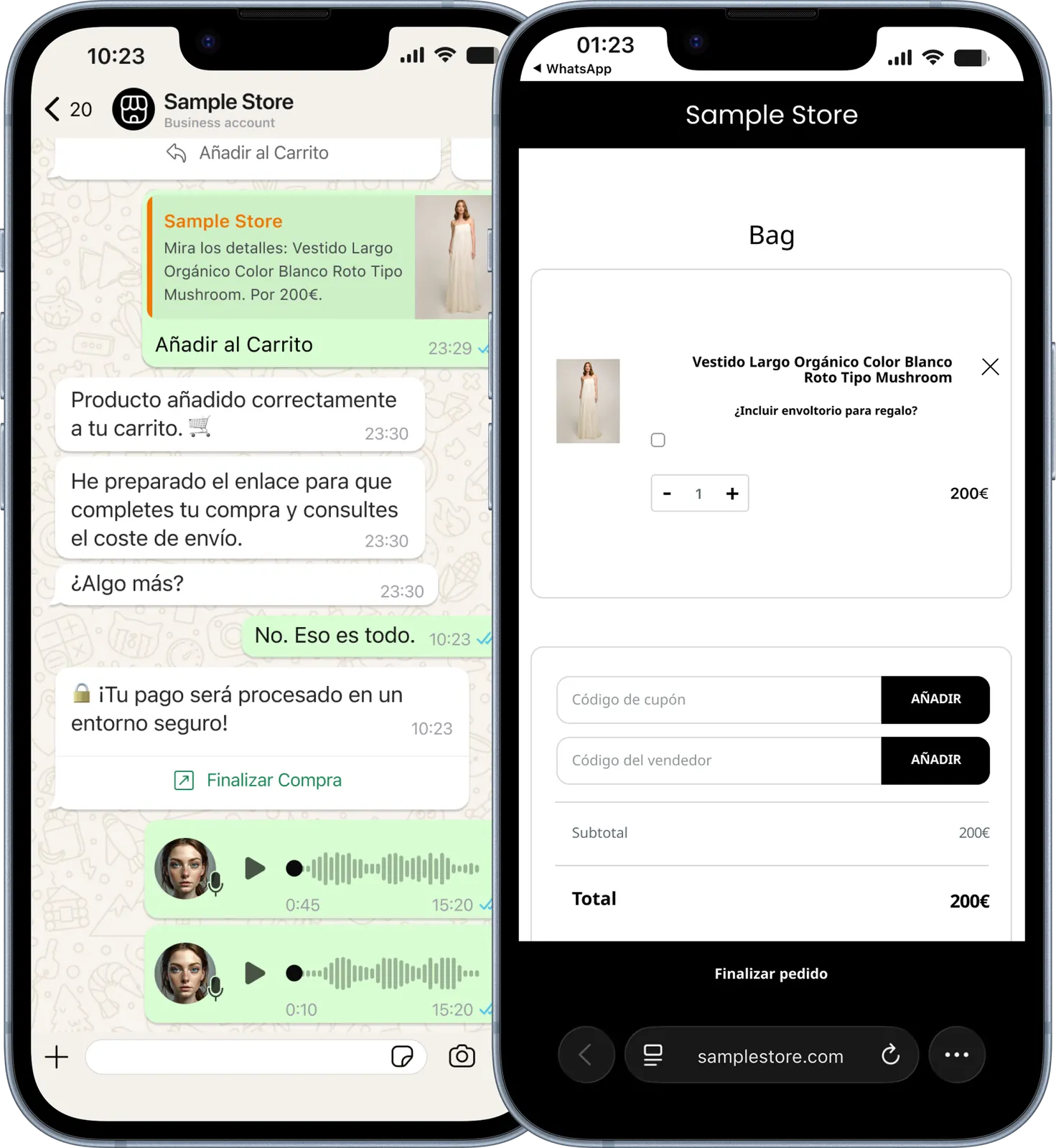 Etapa de pago en una jornada de compra en WhatsApp