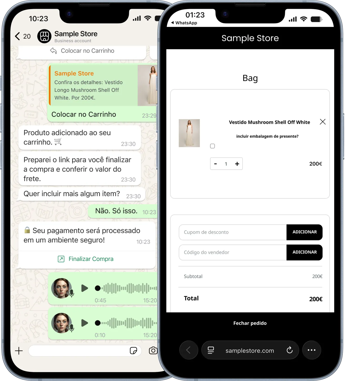 Etapa de pagamento em uma jornada de compra no WhatsApp