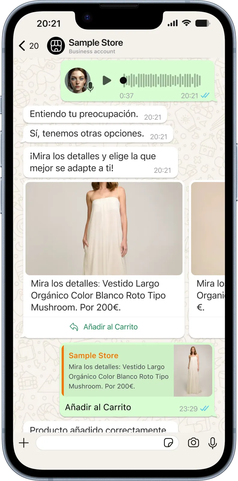 Etapa de elección en una jornada de compra en WhatsApp