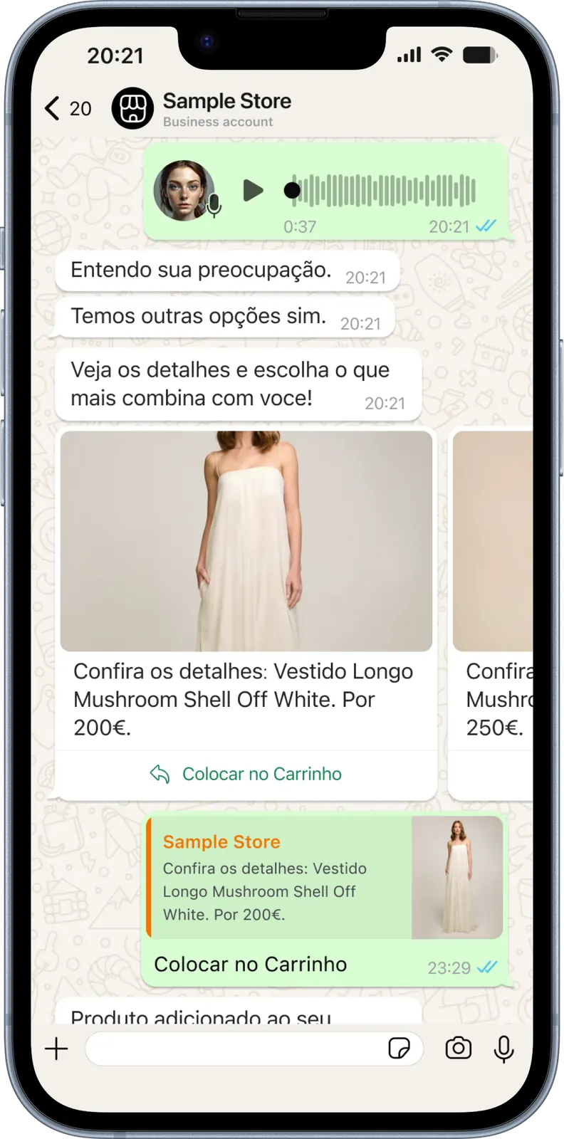 Etapa de escolha em uma jornada de compra no WhatsApp