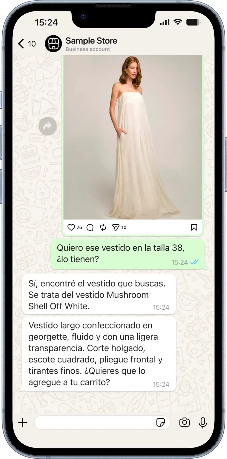 Etapa de búsqueda en una jornada de compra en WhatsApp