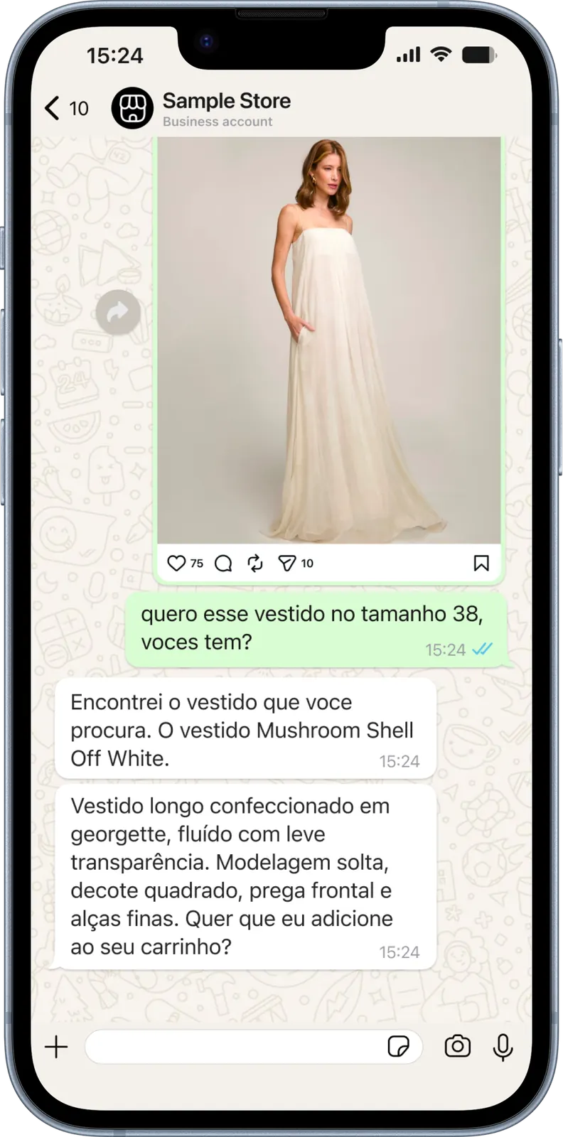 Etapa de busca em uma jornada de compra no WhatsApp
